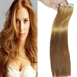 Brazylijski Dziewiczy Hair Honey Blonde Proste 100g 40 sztuk / partia Skóra Wątek Bez Szefle Hair Extensions Taśma W Human Włosów