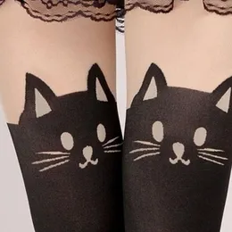 도매- Jecksion 고양이 인쇄 여름 스타일 여성 Veet 섹시 스타킹 허벅지 여자의 긴 고이 숙녀 스타킹 레깅스