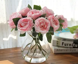 10pcs sztuczny jedwabny kwiat róży fałszywy liść domowy dom w ogrodzie wystrój ślubny różowy biały zielony fiolet323t