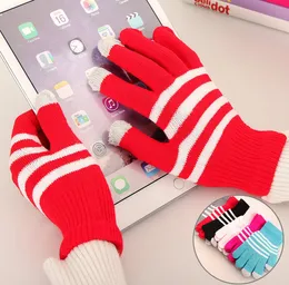 Fashion Unisex Wool Striped Touch Screen Gloves Women Good Elastic Warm Knitted Five Finger Glove 12pairs/lot