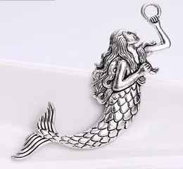 50st / Lot Silver Plated Alloy Mermaid Halsband Hängsmycke Bracelet Fairy Angel Charms för smycken Findings Gift 76 * 21mm