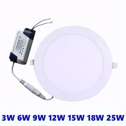 Ultra Cienka panel LED Downlight 3W 6W 9W 12W 15W 18W 25W Okrągły oświetlenie rufowe LED AC85-265V