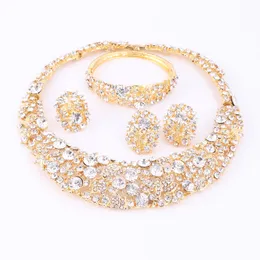 Kvinnor Guldpläterad Boho Crystal Smycken Set med halsband Örhängen Armband Ring Direktförsäljningsdeklaration för Party Bröllop Jewellry Sets