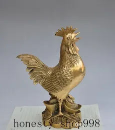 Kinesisk Fengshui Brass Wealth Money Yuanbao Animal Chicken Rooster Cock Statue