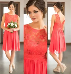 2017 New Country Style Bridesmaid Dresses Short Cheap Western Wedding Guest Wear Lace Chiffon Lace Coral Blue Party Maid of Honor Gowns