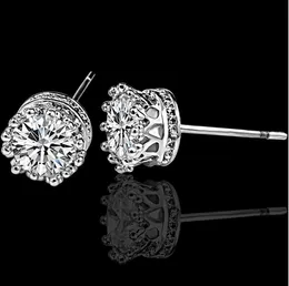 Mode Wedding Earring Crown Crystal Stud Oorbellen Verzilverd Legering CZ Diamond Engagement Earring Stud for Women Girls Party Ear Jewelry