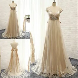 V Neck Wedding Guest Dresses Graceful Tulle Sweep Train Bridesmaids Dresses Lace Appliques Beaded Sash Wedding Party Gowns Bridesmaid Dress