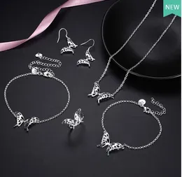 Halsband 2017 Ny modeplätering 925 Sterling Silver Lovely Butterfly Armband Halsband Anklet Ringörhängen Kvinna Bröllopsmycken