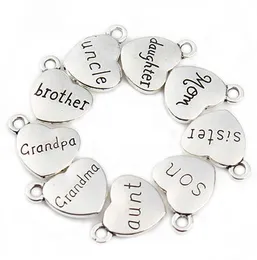 100pcs/lot Mixed Antique Silver letter Love Heart Beads Metal Charms Words Handmade Floating Charm Pendant for Jewelry Making 15mm