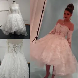 Vestido De Novia Yousef Al Jasmi Myriam Fares Klänningar Riktiga foton Spets Långärmad Hög Låg av axeln Bröllopsklänningar med pärlor