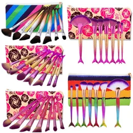 Mermaid Tail makeup brushes 7 pcs /set Face Eyeliner Brush Thread Cosmetic Make Up Flat Mermaid Rainbow Brushes Set With Bag DHL Free