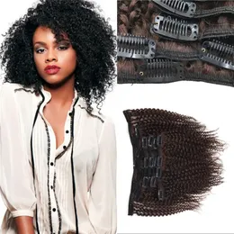 Afro Kinky Clip In Human Hair Extensions Brasilianska Virgin Hair Medium Brown Billiga 120g Curly Clip Ins Fdshine Hair