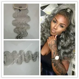 Grey wavy drawstring ponytail virgin hair body wave pony tail hairpiece clip in Fashion dyd free