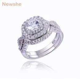 Newshe 1.9 カラット 2 個ソリッド 925 スターリングシルバー結婚指輪セット婚約バンドファッションジュエリー女性のための JR4844 wzw