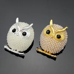 Vintage Full Imitation Pearl Owl Brooch Pins Gold Silver Plated Rhinestone Brooches Women Dress Corsage Wedding Jewelry Wholesale