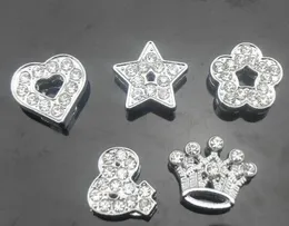 Hurtownie 100 sztuk / partia 10mm Mix Styles (Koronę Heart Star Flower) Full Rhinestones Slide Charms Fit dla 10mm DIY Skórzany Wristband