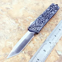 High Recommend Evil spirit Scarb carbon fiber handle Hunting Folding Pocket Knife Survival Knife Xmas gift for men copie duble action A07