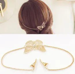 ゴールドメッキ中空蝶のヘアバンドの女性の女の子のヘッドハンドブライダルの結婚式のジュエリーの髪のクリップが付いている髪のバンド