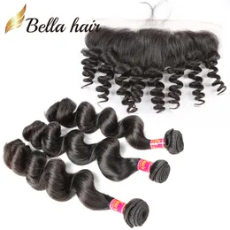 Brazilian Hair Weft with Lace Frontal 13x4 Virgin Human Hair Extensions Loose Wave Double Wefts Peruvian Malaysian Indian