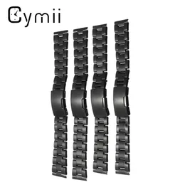 Wholesale-Black Stainless Steel Watch For Band Strap Straight End Bracelet 18mm 20mm 22mm 24mm Buckle Watchbands Watch Straps Gifts