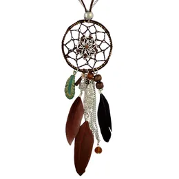 idealway 4 Colors Bohemian Fashion Silver Plated Leather Double Chain Resin Feather Tassel Dreamcatcher Pendant Necklace