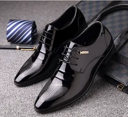 Fashion Patent Leather Men's Bussines Dress Shoes, Lace-Up Casual Men Flats Weddng Shoes , High Quality Men Derby Shoes