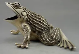 Kolekcjonerski zdobiony stara ręka tybet srebrna rzeźbiona żaba statua