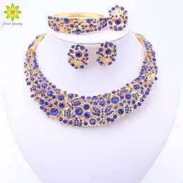 4Color Nigerian Wedding African Beads Jewelry Set Crystal Gold Plated Necklace Jewelry Set Wedding Accessories Party For Women