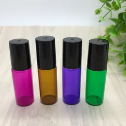 Amber Clear Purple Green Red 5ml Thin Glass Roll On Bottle 1/6OZ Roller Bottles with Stainess Steel Ball for Essence