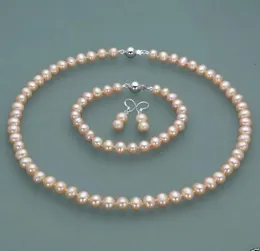 Zestaw 7-8mm Natural Gold Pearl Pearl Necklace 18inch Kolczyki bransoletka