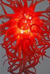 Candelabros de cristal de ahorro de energía de color brillante LED Bien diseñado Vidrio soplado a mano Rojo Elegante Decoración moderna Lámpara de techo
