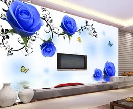 Simple fashion blue roses TV background wall mural 3d wallpaper 3d wall papers for tv backdrop