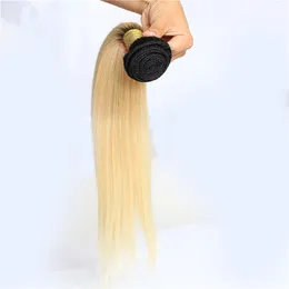 Wholesale Brazilian Remy Human Hair Bundles Straight 1B/ 613 1 Piece Only Ombre Blonde Hair Weft Extensions Free Shipping