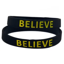 100PCS Believe Silicone Rubber Bracelet 1/2 Inch Wide Black Adult Size Perfect To Use In Any Benefits Gift