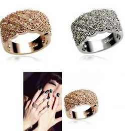 Luxury Sparkling Full Crystal Diamond Ring Bredd Guld och Silver Alloy Whoelsale