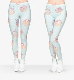 All'ingrosso- Stampa 3D Muffin Primavera Casual Jeggings Leggings donna Rosa Fiess Pantaloni legging Elastico Leggins sexy Inverno Sciame Legins Ragazze