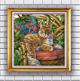 The cat on chair Handmade Cross Stitch Craft Tools Embroidery Needlework sets counted print on canvas DMC 14CT 11CT Home decor paintings