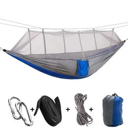 260 * 140cm Lätt vikt Andbar fallskärmduk Myggnät Utomhus Travel Swing Garden Camping Hängmatta Sovrumsängar