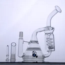 Unique hookahs Glass Bong Clear Double Fliter Freezable Bong and Coil Bong Skull Water Pipes Beaker Bongs Perc with Dome and Nail Free Shipping