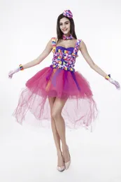 Top -Qualität sexy Zirkus Clown Schlinge Prinzessin Kleid Halloween Carnival Kostüm Cosplay Erwachsener Jokeruniform+Hut+Handschuhe+Krawatte
