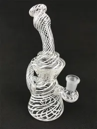 Transparent white stripe recycler, carta glass hookah, oil drill pipe, 14MM joint, factory outlet