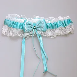 European and American Style Bridal Garters 2019 Hot Sale Satin & Lace Wedding Garter Crystal in Mint Color 34-66cm Length Custom Color