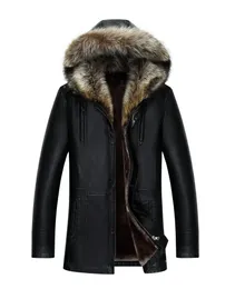 Мужчины натуральная кожа куртка зимние пальто реального енота меховой воротник с капюшоном кашемир топы снег пиджаки пальто теплый толстый открытый плюс размер