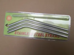 50sets/lot Fast shipping 8mm x215mm 304 stainless steel drinking straw set with straw brush Retail package