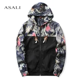 Mäns Jackor Partihandel - Mens Hooded och Coats Floral Tryckta Zipper Hoodies Jacka Hip Hop Patch Designs Slim Fit Pilot Bomber XXXXL J50