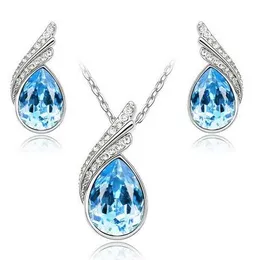 Wholesale Price 18K White Gold Plated Crystal Necklace Earrings Jewelry Set made With CZ Elements Health Wedding Jewelry for Women