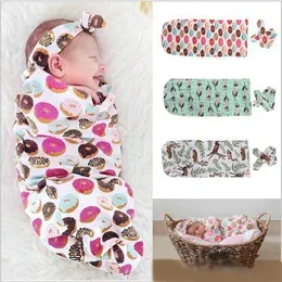 Retail Ny nyfödd baby Sleep Bag + Headbands 2pcs Sets Bomull Swaddles Mottagar filtar Fotografi Props 65 * 28cm