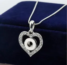 12MM Snap Button NECKLACE PENDANT White Gold Plated Heart Shaped with Crystal Interchangeable Noosa Ginger Jewelry Cheap Price 20pcs