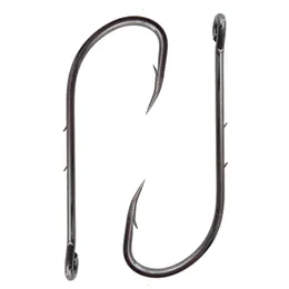 100pcs 92247 High Carbon Steel Fishing Hooks Black Offset Long Barbed Shank Baitholder Bait Hook Size 1-6/0