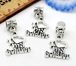 100Pcs tibetan Silver alloy I love my soldier letter Charms Dangle Beads Fit European pendant Bracelet Jewelry Making Diy 30x17mm hole 4mm